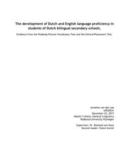 The Development of Dutch and English Language Proficiency in Students of Dutch Bilingual Secondary Schools