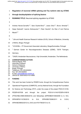1 Regulation of Neuronal Mrna Splicing and Tau Isoform Ratio by ATXN3