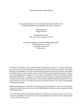 Wealth Inequality in the United States Since 1913: Evidence from Capitalized Income Tax Data