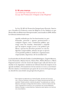 8. Ni Una Menos La Violencia Institucional a La Luz De La Ley De Protección Integral a Las Mujeres*