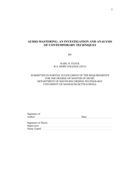 Audio Mastering: an Investigation and Analysis of Contemporary Techniques