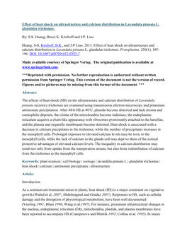 Effect of Heat Shock on Ultrastructure and Calcium Distribution in Lavandula Pinnata L. Glandular Trichomes. By