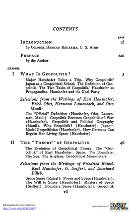 CONTENTS Xxi Selections from the Writings of Karl Haushofer, Erich