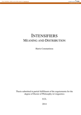 Intensifiers Meaning and Distribution