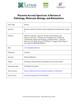 Review Article Placenta Accreta Spectrum: a Review of Pathology, Molecular Biology, and Biomarkers