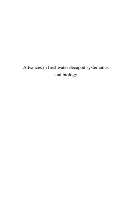 Advances in Freshwater Decapod Systematics and Biology CRUSTACEANA MONOGRAPHS Constitutes a Series of Books on Carcinology in Its Widest Sense