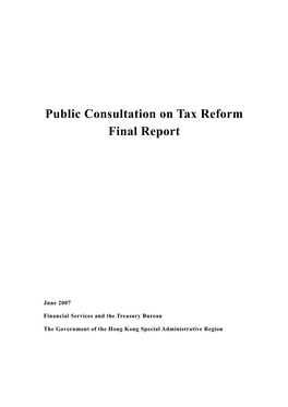 Public Consultation on Tax Reform Final Report