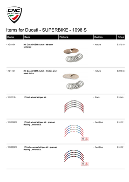 Items for Ducati - SUPERBIKE - 1098 S