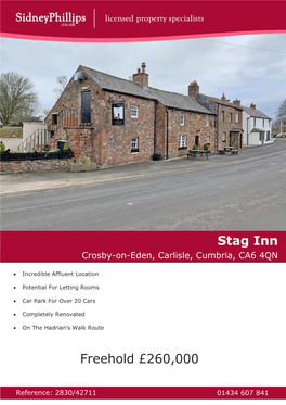 Stag Inn Crosby-On-Eden, Carlisle, Cumbria, CA6 4QN