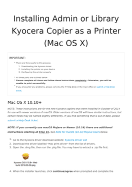 Installing Admin Or Library Kyocera Copier As a Printer (Mac OS X)