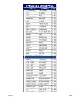 Canciones En Español Título Intérprete Cod