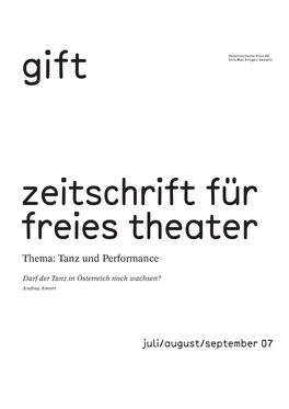 Gift Iinfo.Mailnfo.Mail Eentgeltntgelt Bbezahltezahlt Zeitschrift Für Freies Theater Thema: Tanz Und Performance