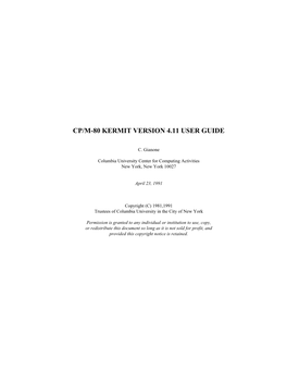 Cp/M-80 Kermit Version 4.11 User Guide