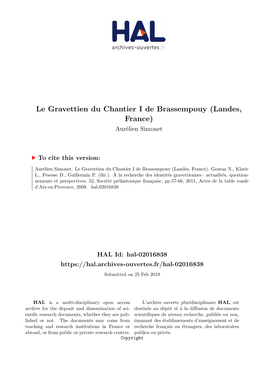 Le Gravettien Du Chantier I De Brassempouy (Landes, France) Aurélien Simonet