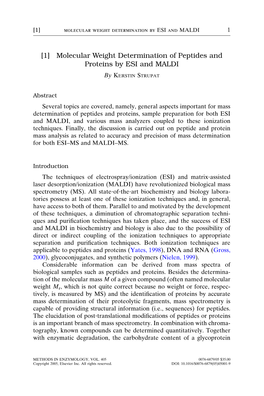 Molecular Weight Determination of Peptides and Proteins by ESI and MALDI