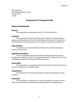 Assignment 5: Company Profile Defense Distributed