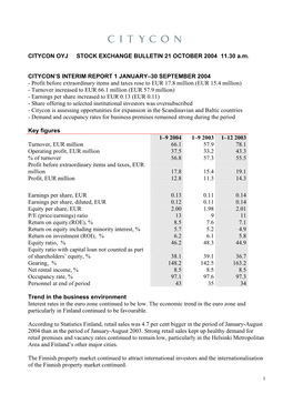 CITYCON OYJ STOCK EXCHANGE BULLETIN 21 OCTOBER 2004 11.30 A.M