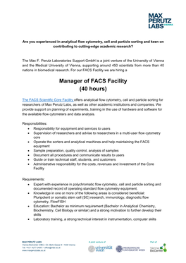Manager of FACS Facility (40 Hours)