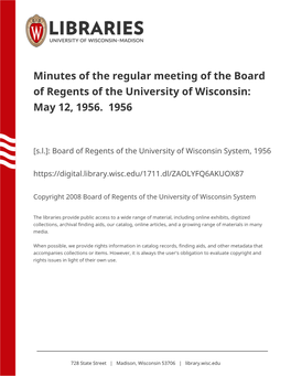 Minutes of the Regular Meeting of the Board of Regents of the University of Wisconsin: May 12, 1956