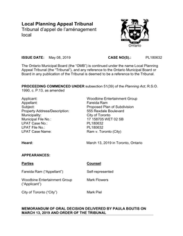 Local Planning Appeal Tribunal Tribunal D'appel De L'aménagement