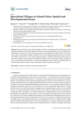 Specialized Villages in Inland China: Spatial and Developmental Issues