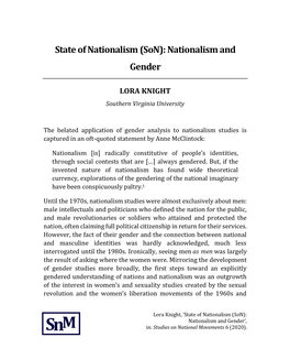 State of Nationalism (Son): Nationalism and Gender