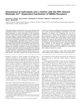 Interactions of Calmodulin and -Actinin with the NR1 Subunit Modulate Ca2 -Dependent Inactivation of NMDA Receptors