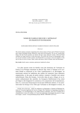 Noms De Famille Issus De L'artisanat En France Et En Pologne