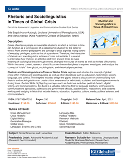 Rhetoric and Sociolinguistics in Times of Global Crisis