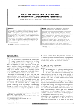 About the Eastern Limit of Distribution of Phlebotomus Ariasi (Diptera: Psychodidae)