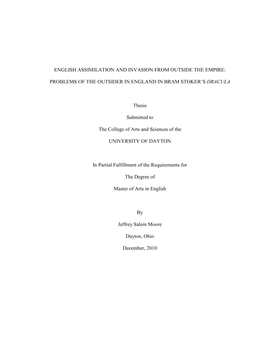 Problems of the Outsider in England in Bram Stoker's