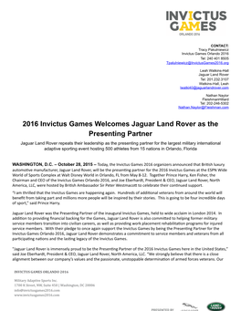 Invictusgames Presenting Partner News Release