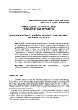 7-Aminocephalosporanic Acid – Production and Separation