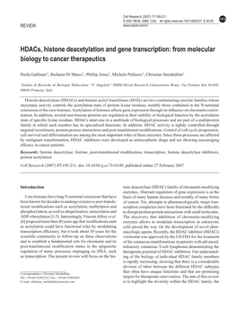 Hdacs, Histone Deacetylation and Gene Transcription: from Molecular Biology to Cancer Therapeutics