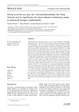 Acrochordiceratidae, Late Early Triassic) and Its Significance for Stress-Induced Evolutionary Jumps in Ammonoid Lineages (Cephalopods)