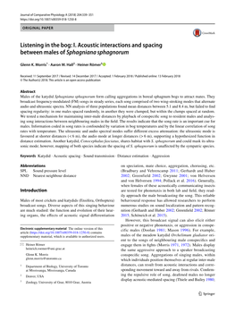 I. Acoustic Interactions and Spacing Between Males of Sphagniana Sphagnorum