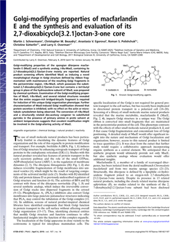 Golgi-Modifying Properties of Macfarlandin E and the Synthesis and Evaluation of Its 2,7-Dioxabicyclo[3.2.1]Octan-3-One Core