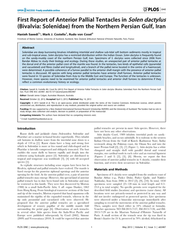 First Report of Anterior Pallial Tentacles in Solen Dactylus (Bivalvia: Solenidae) from the Northern Persian Gulf, Iran