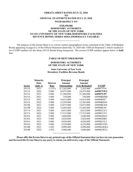 State University of New York Dormitory Facilities Revenue Bonds, Series 2020A (Federally Taxable) ______