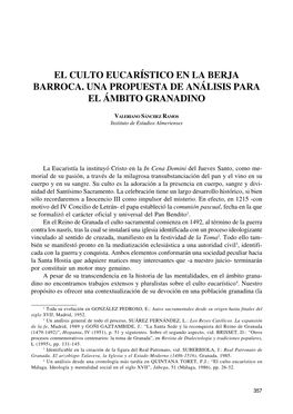 El Culto Eucarístico En La Berja Barroca. Una Propuesta De Análisis Para El Ámbito Granadino