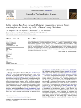 Stable Isotope Data from the Early Christian Catacombs of Ancient Rome: New Insights Into the Dietary Habits of Rome’S Early Christians