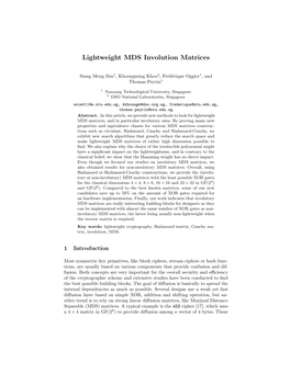 Lightweight MDS Involution Matrices