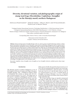 Microhylidae: Cophylinae: Stumpffia) on the Marojejy Massif, Northern Madagascar