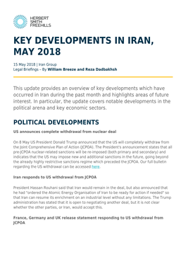 Key Developments in Iran, May 2018