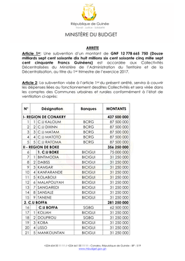 Une Subvention D'un Montant De GNF 12 778 665