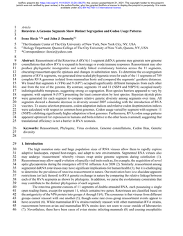 Rotavirus a Genome Segments Show Distinct Segregation and Codon Usage Patterns 3 4 Irene Hoxie 1,2* and John J