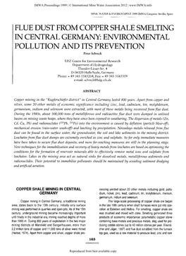 FLUE DUST from COPPER SHALE SMELTING in CENTRAL GERMANY: ENVIRONMENTAL POLLUTION and ITS PREVENTION Peter Schreck
