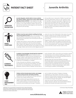 PATIENT FACT SHEET Juvenile Arthritis