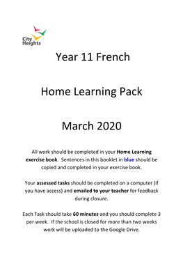 Year 11 French Home Learning Pack March 2020