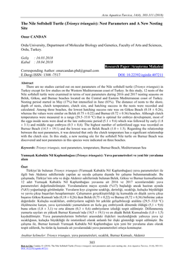 Trionyx Triunguis): Nest Parameters and a New Nesting Site